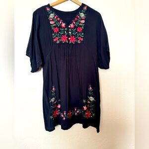 Summer Mexican Floral Embroidery Dress Vintage Bohemian Loose Fit      Size OS
